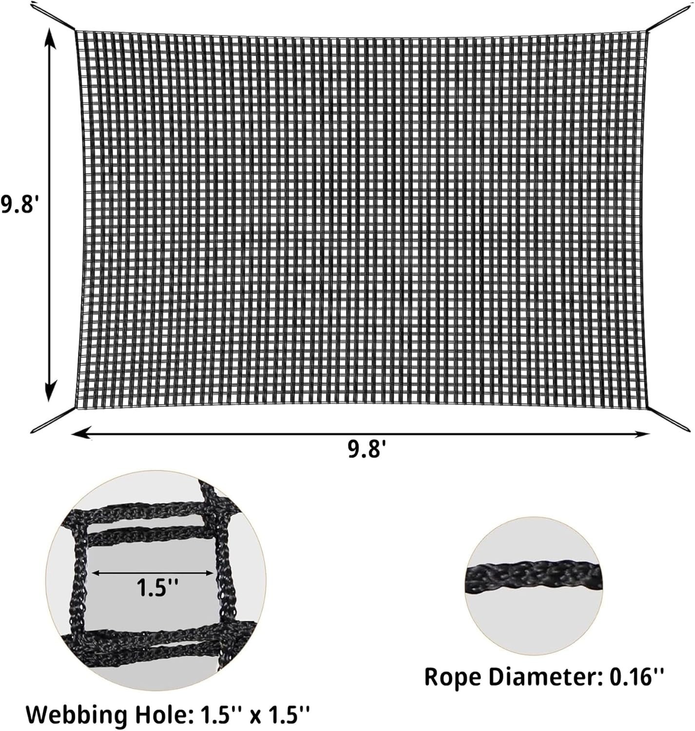 9.8' x 9.8' Climbing Cargo Net – Double Layer Playground Safety Net for Kids