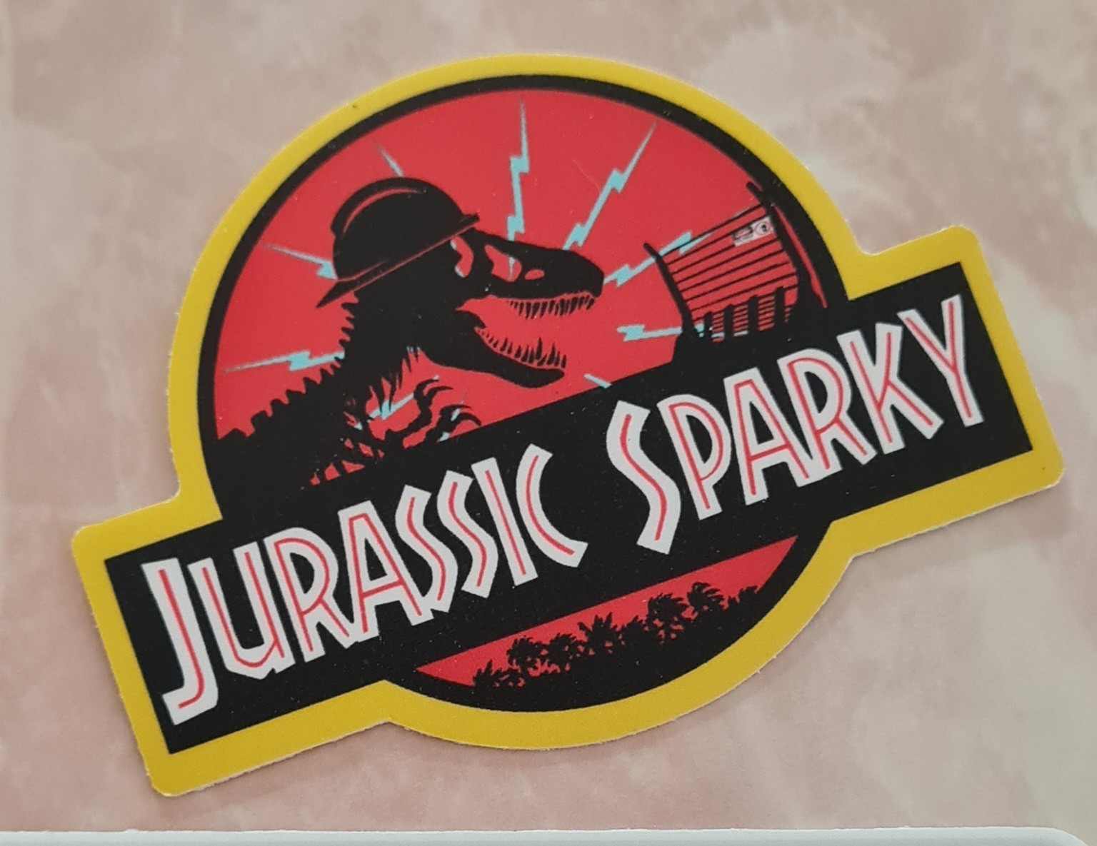 Jurassic park sticker Custom Spino logo, Christmas, Sparky, Electrician T-Rex