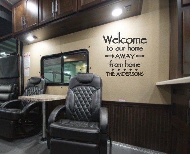 Personalized WELCOME TO OUR HOME AWAY RV Camper Trailer Camp Vinyl Decal Sign