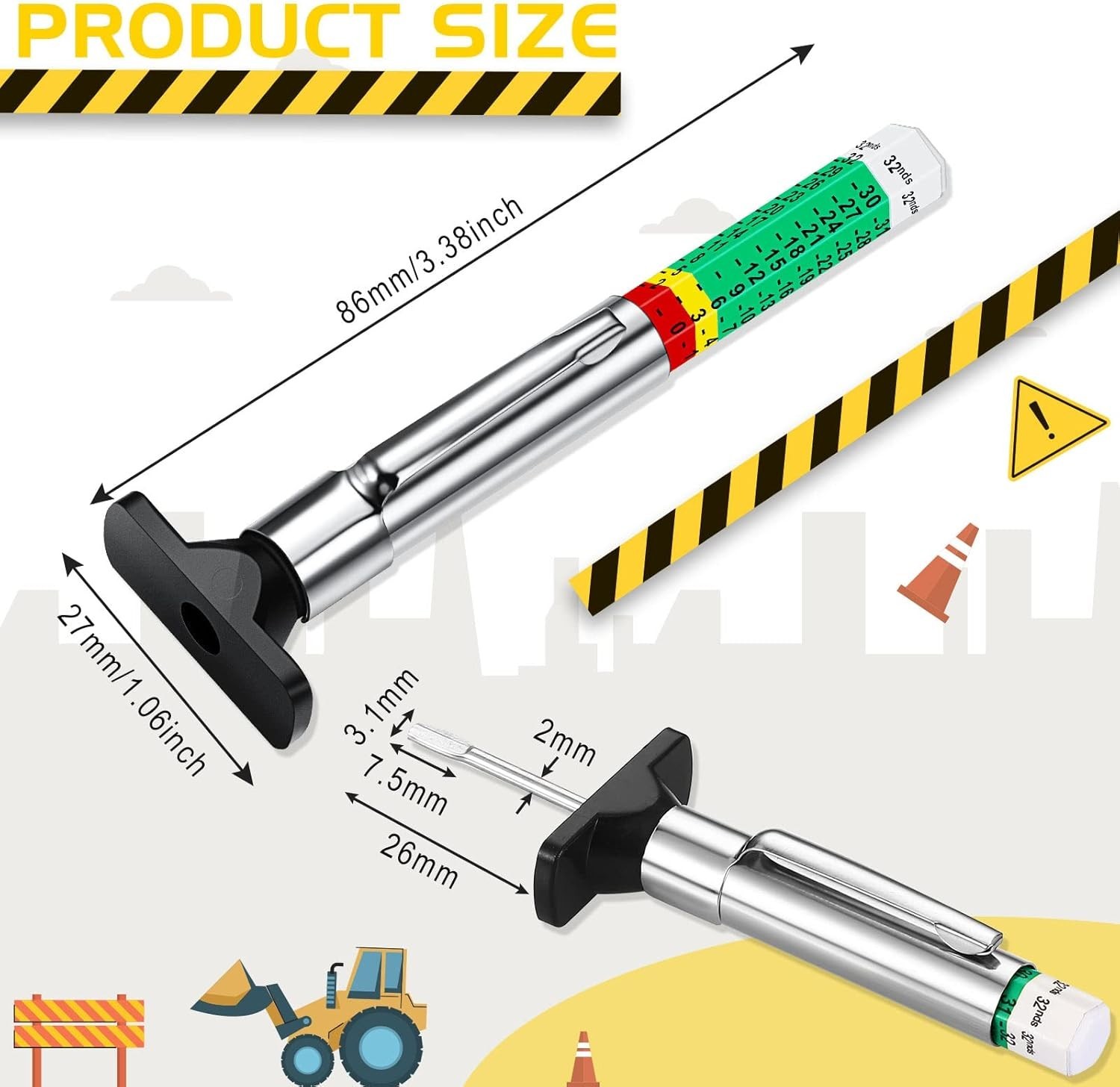 100 PCS Tyre Tread Depth Gauge Color Coded Tool Accurate Measurement Green