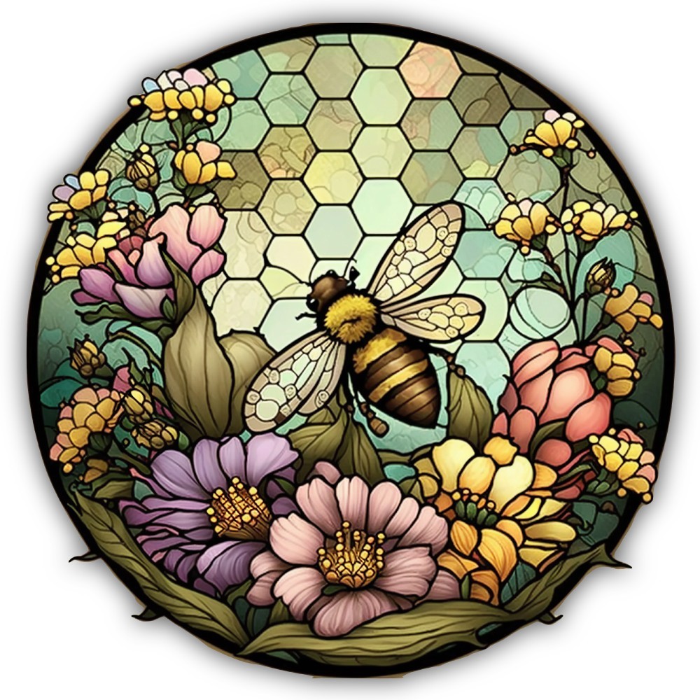 Bee Honeycomb Stained Glass Color Art Cut To Shape Vinyl Sticker