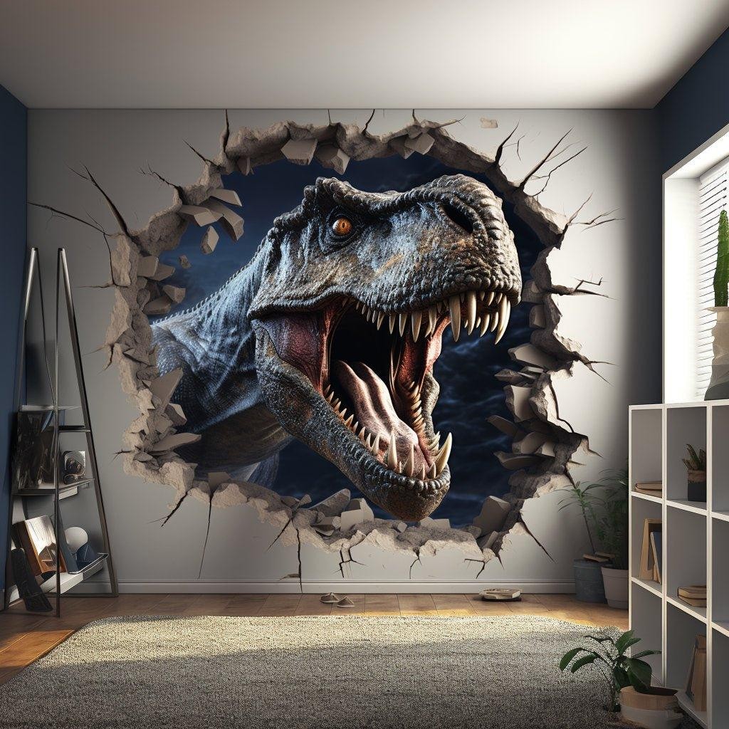 3D Dinosaur Wall Decal: Illusion Wall Art Sticker for Kids Room Decoration