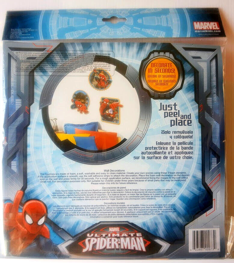 PACKAGE OF ULTIMATE SPIDER-MAN STICK-ON WALL DECORATIONS/NEW/FREE U.S. SHIPPING