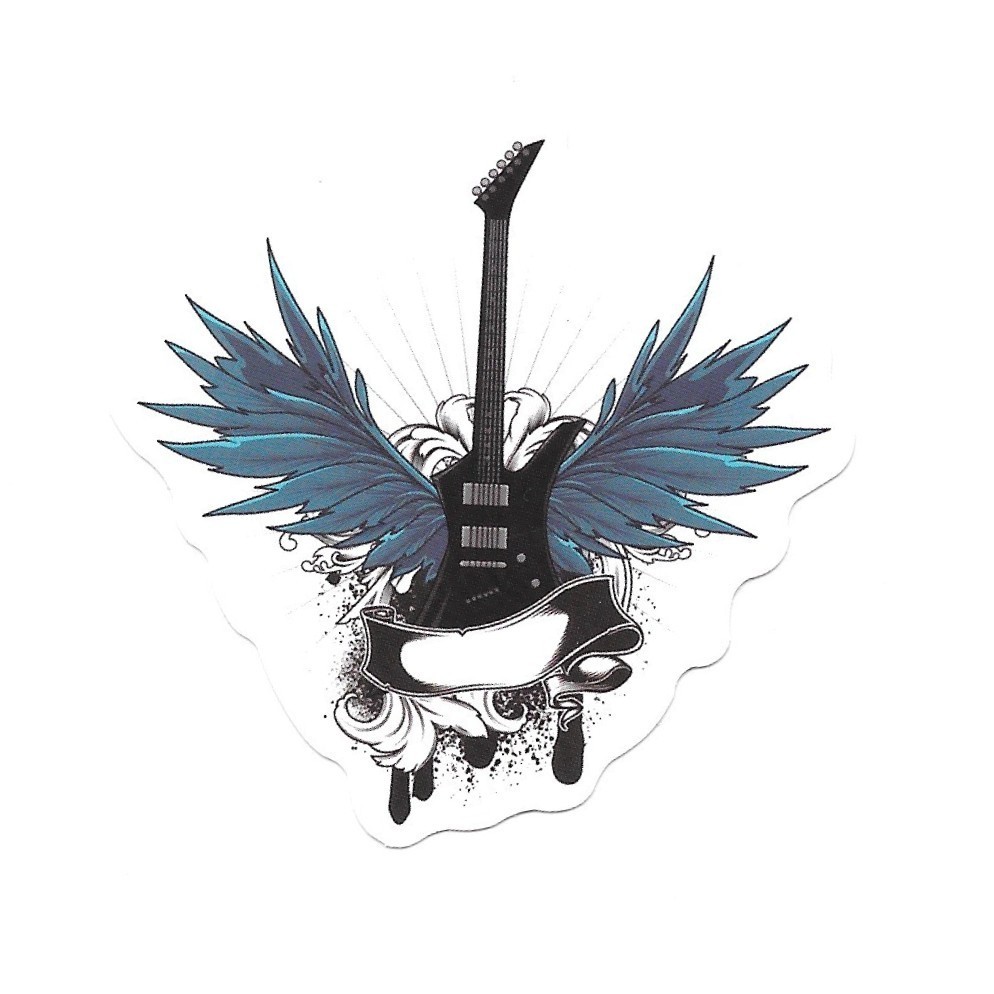 Electric Guitar Vinyl Sticker – Wings Banner Die Cut Durable Ready to Ship
