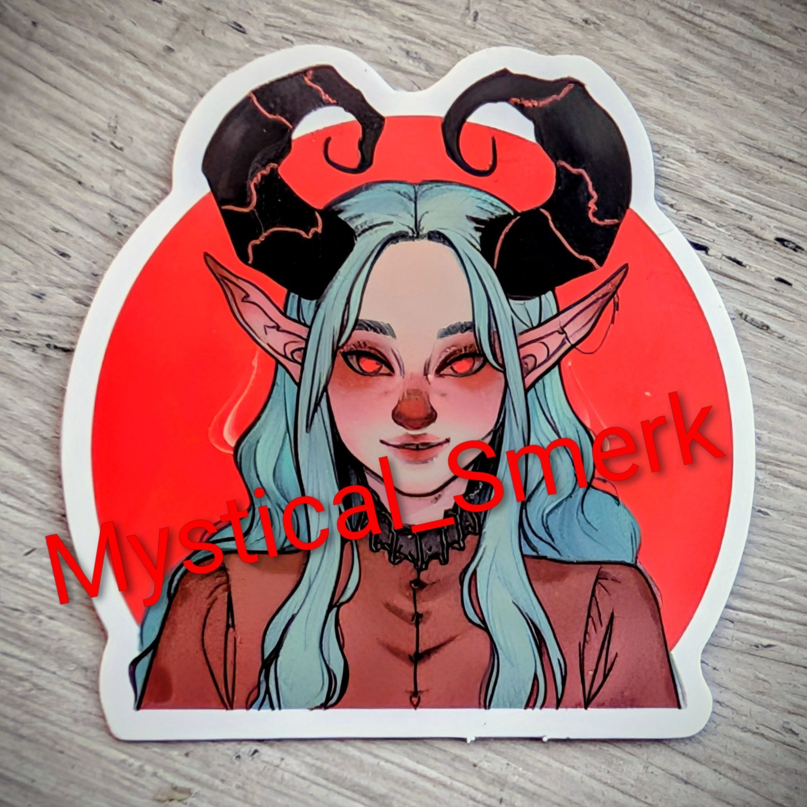 Haunted Active Spirit Demon Girl With Horns The Red Sun Power Dark Sticker 1 Pc
