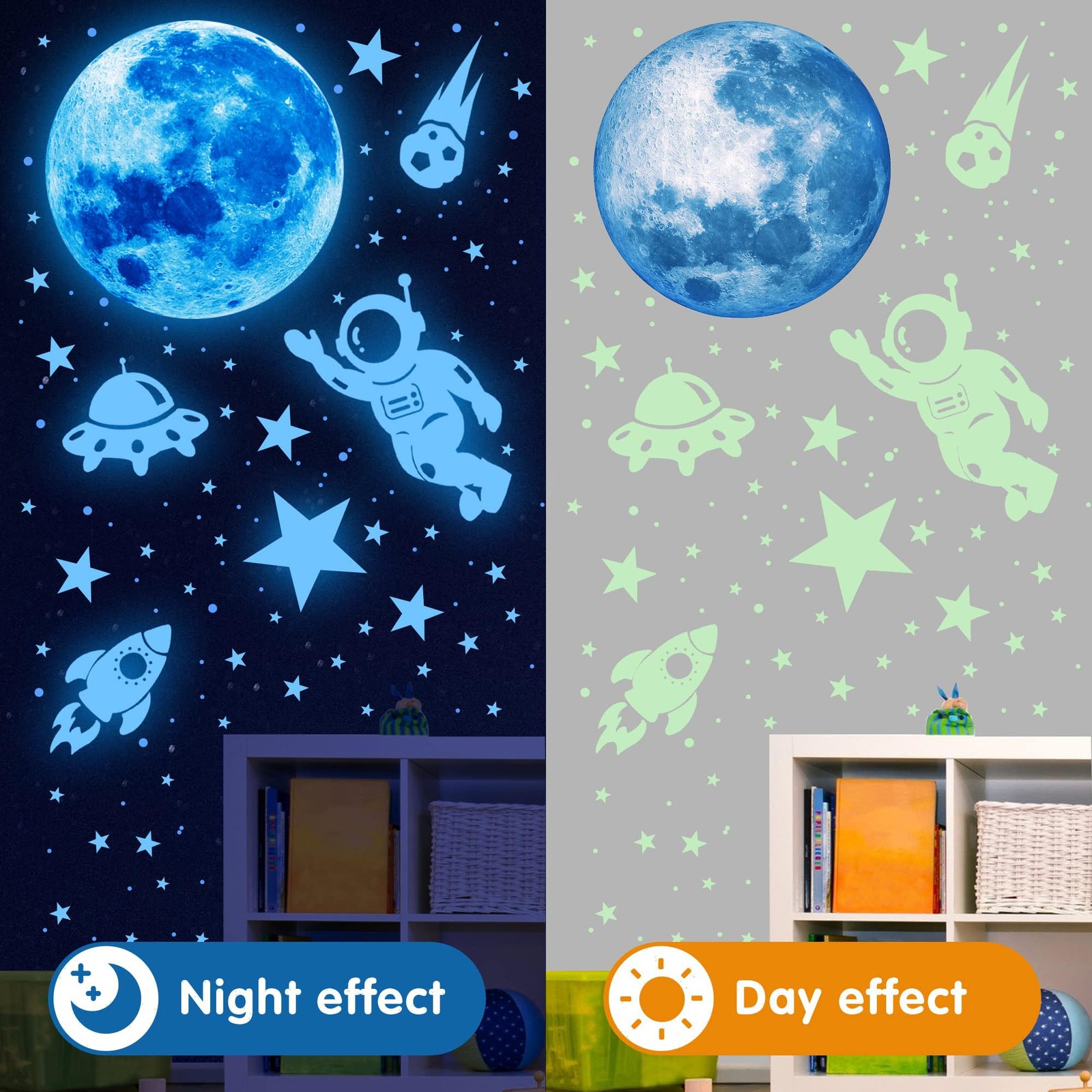 531Pcs Glow in The Dark Stars and Planet Wall Stickers,Galaxy Astronaut Blue