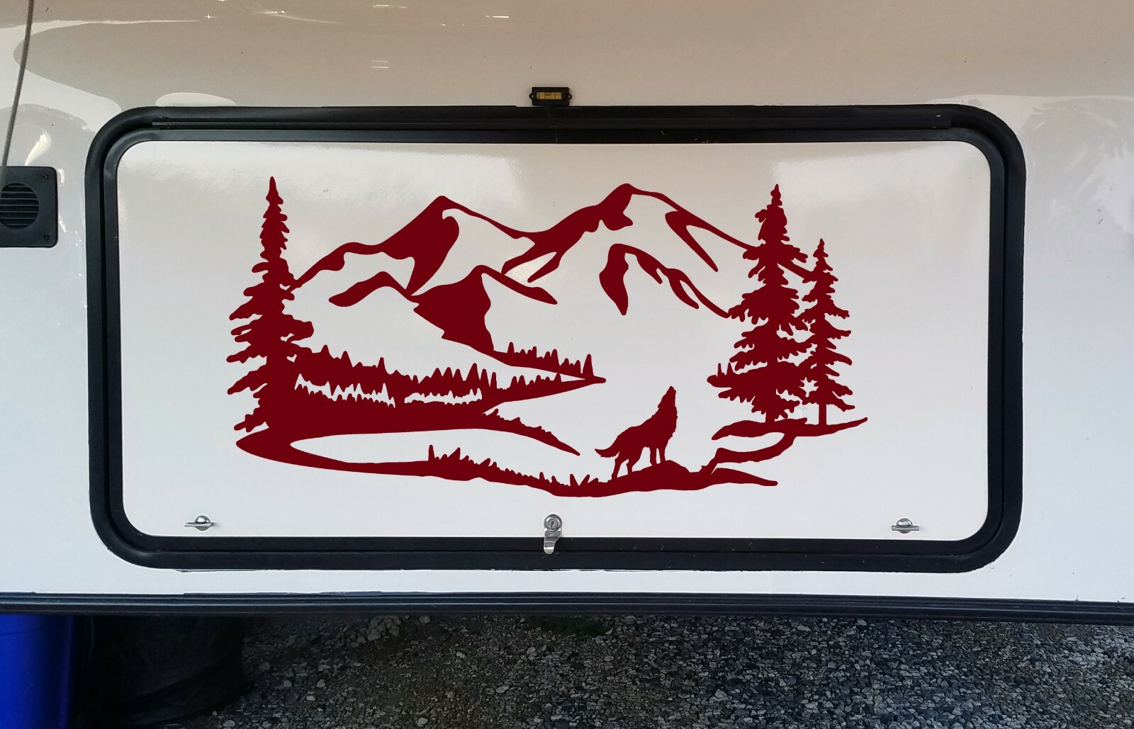Howling Wolf Mountain Scene Vinyl Decal V2 – RV Motorhome Graphics – Die Cut