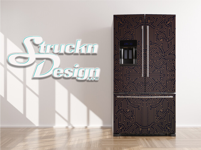 Ornate Black Dark Gold Art Deco Retro Fridge Freezer Wrap Side Door Vinyl Decal