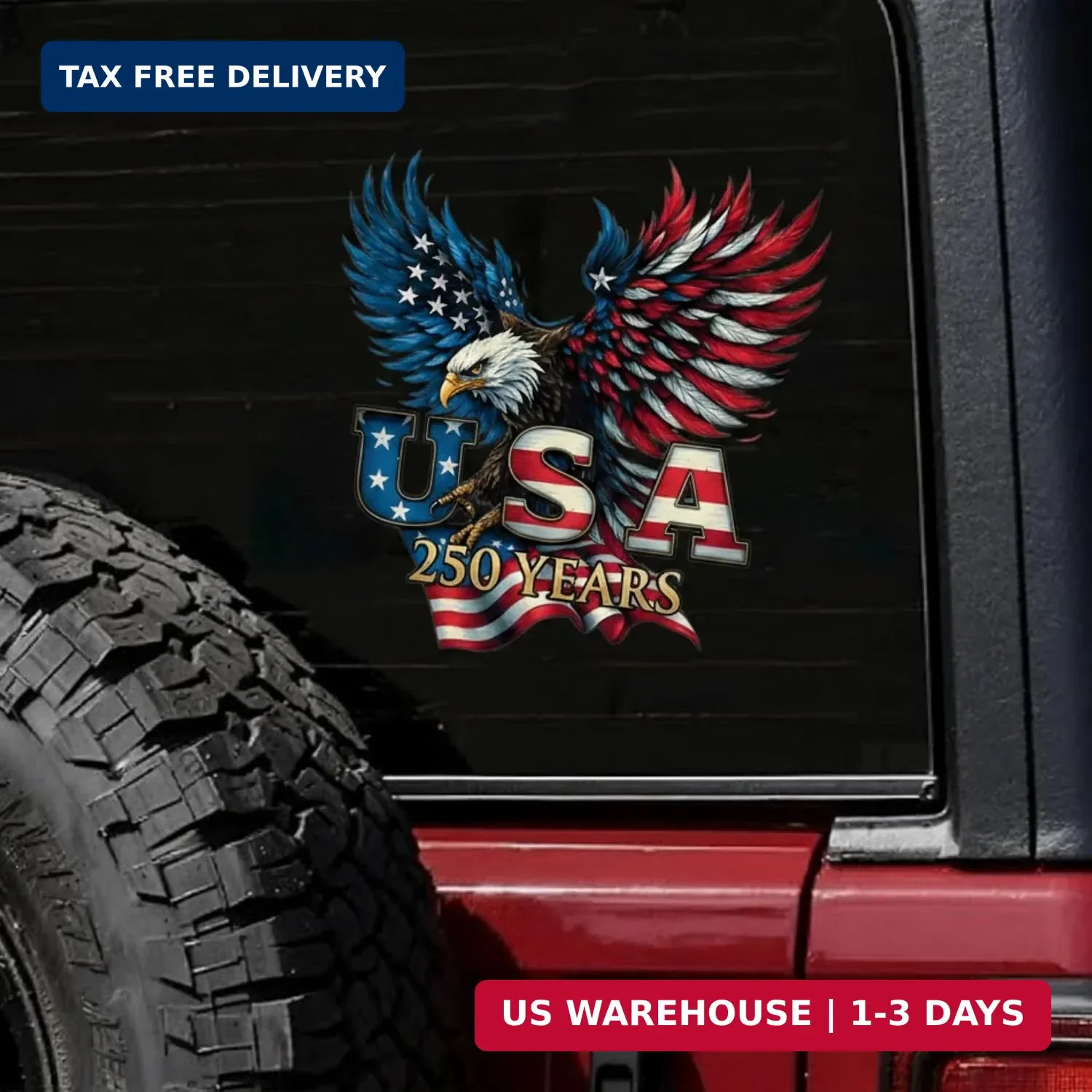 Car Decals Set 2pcs USA 250th Anniversary Patriotic Vinyl Stickers