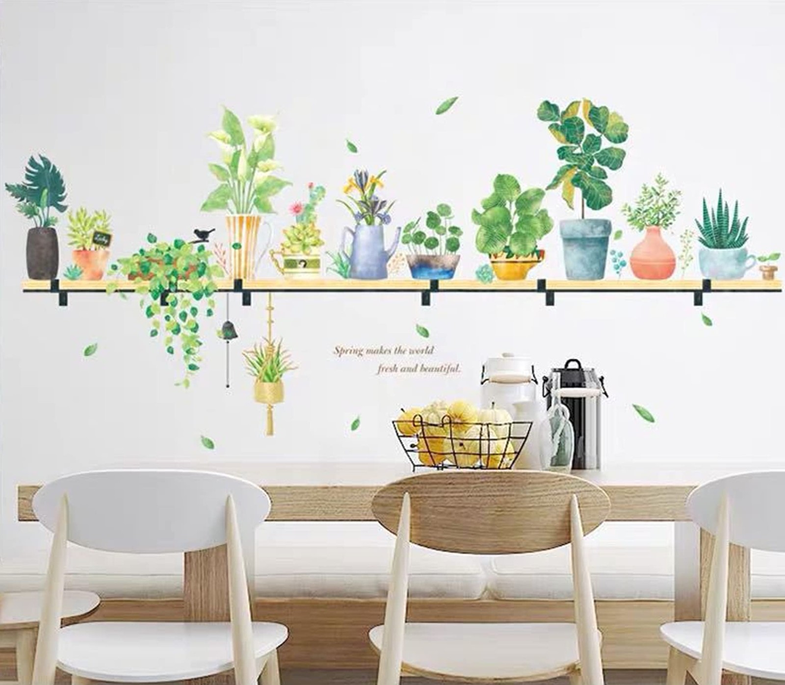42.9" x 40.2" Shelves Nature Green Potted Tropical Plants Leaves PVC Wall S…