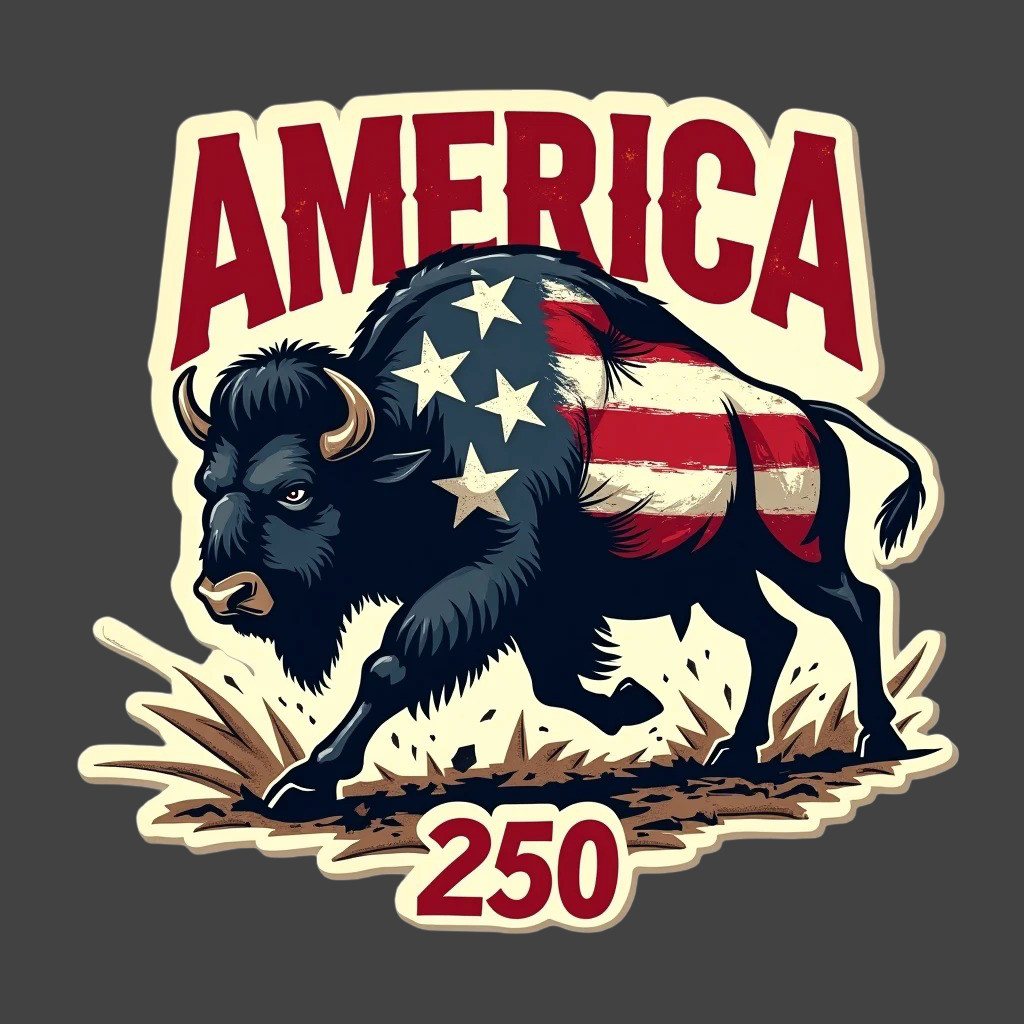 250 Years Sticker Vinyl Decal Buffalo America Flag Patriotic Western USA