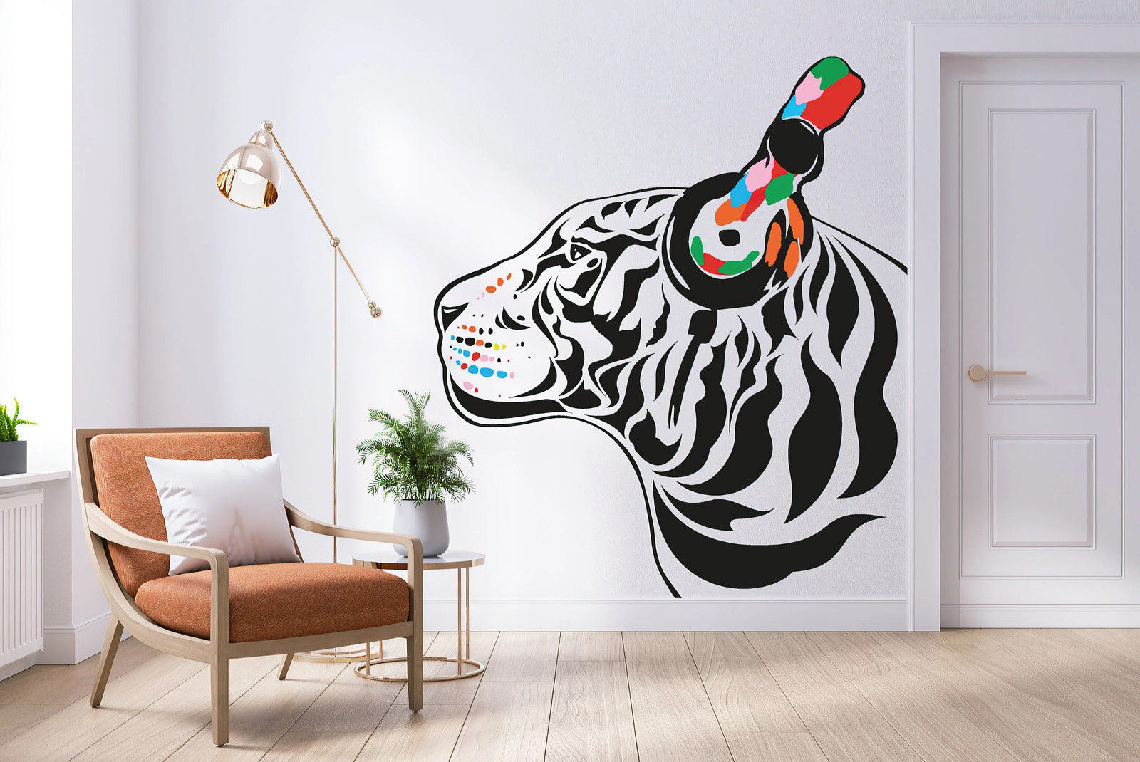 Tiger Wall Art Sticker – Thinking DJ Tiger with Headphones Vinyl Decal – Funny