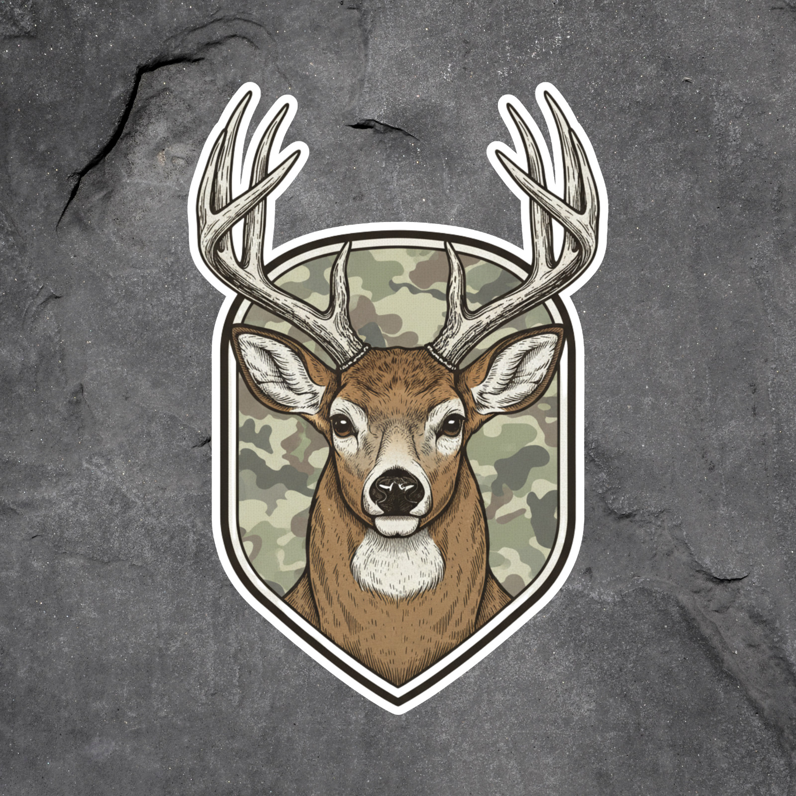 Deer Camo Patch sticker vinyl decal buck hunting antlers outdoors rustic design
