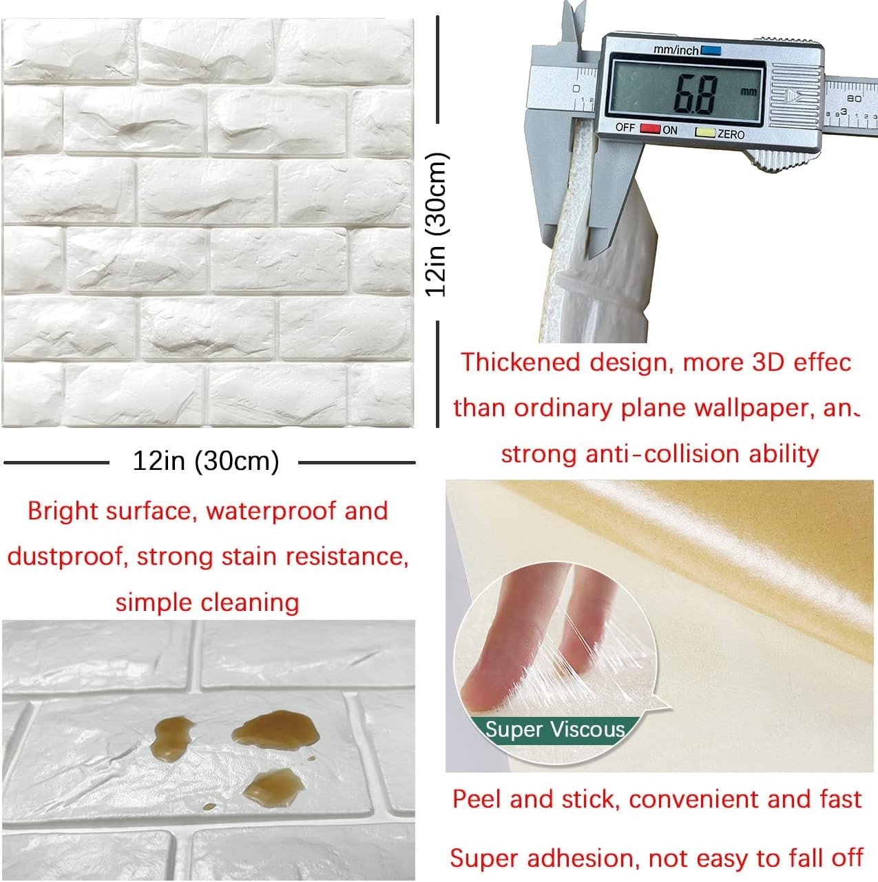 Self-Adhesive 3D White Brick Panels – 29 Sq Ft, Easy Installation & Eco-Friendly