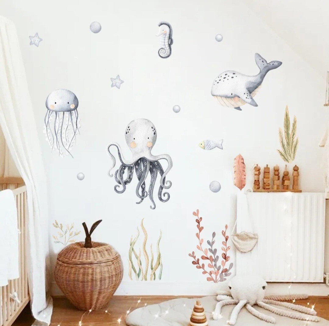 Underwater Cartoon Cute Animals Wall Stickers peel and stick decal for kids baby