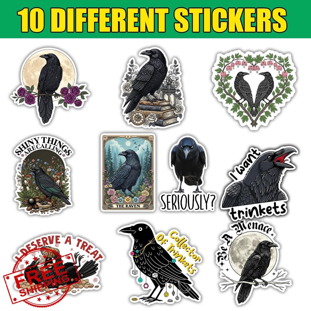 BAVAHA 10pcs 3in Raven Crow Stickers Pack