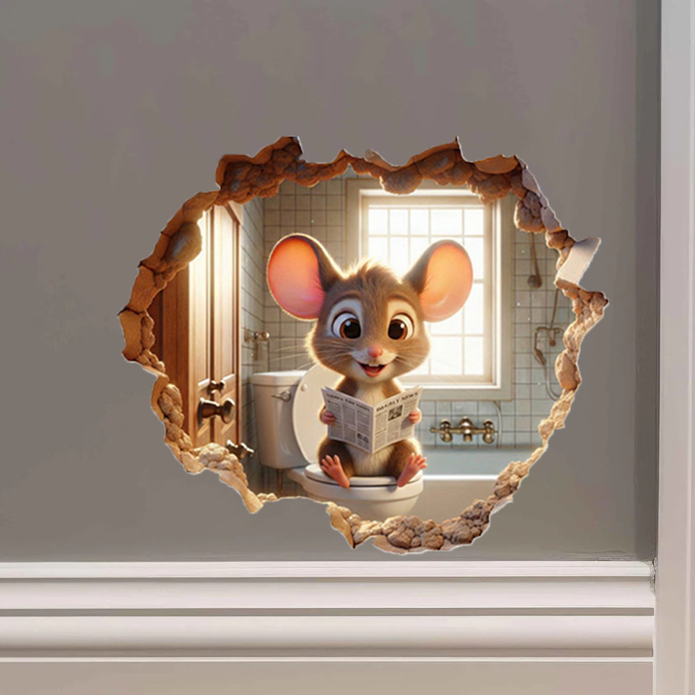 Funny Mouse on Toilet Wall Decal | Bathroom Mouse Hole Sticker
