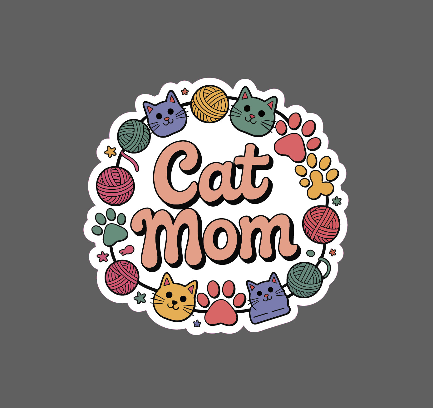 Cat Mom Sticker Waterproof Decal Yarn Ball Paw Kitten Animal Pet Gift NEW