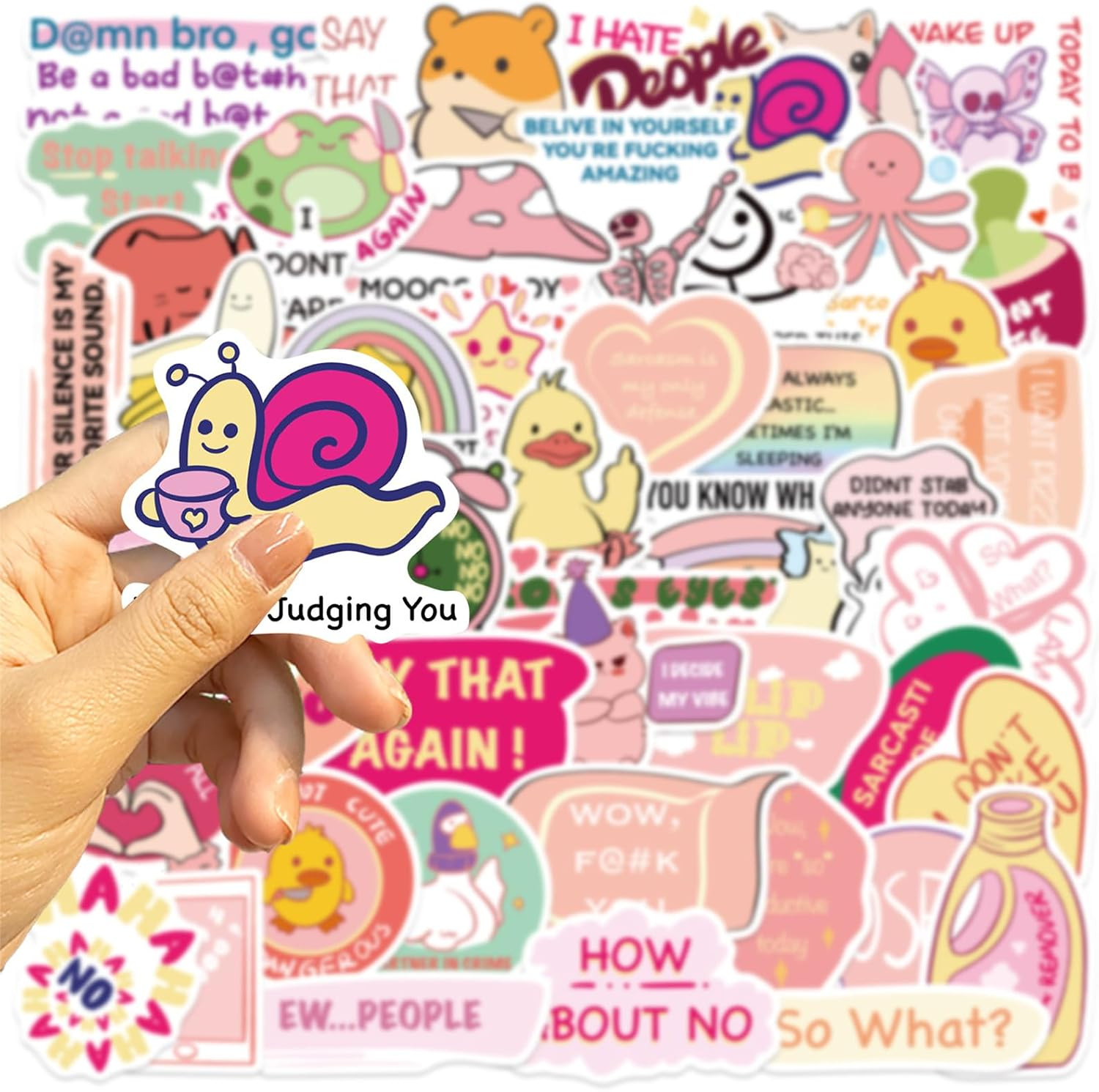 50 PCS Pink Funny Stickers for Adults, Meme Sticker for Women, Waterproof Vinyl