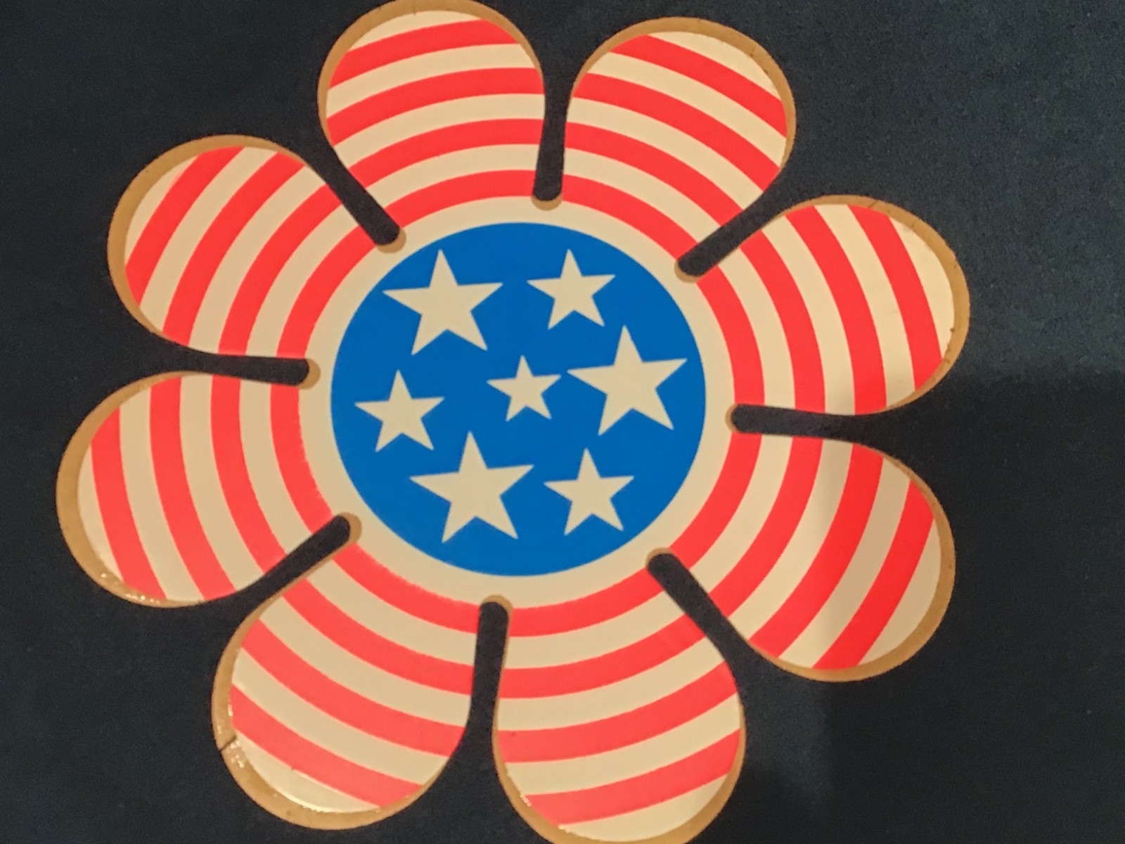 Lot x2 Vintage USA FLAG FLOWER STICKERS Old School Hippie Decals RW&B 7-1/2” NOS