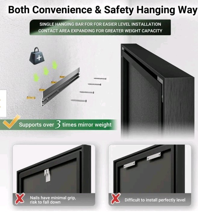 QueenFun 48 in. W x 36 in. H Rectangular Framed Aluminum Beveled Edge Wall Mount