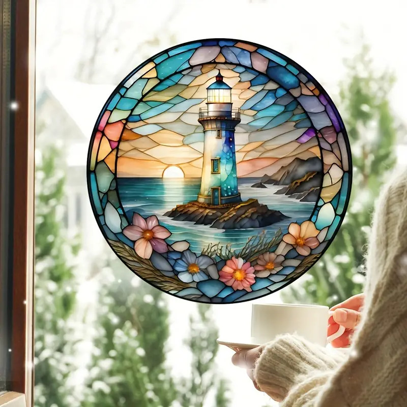 Lighthouse Sea Anti-Static PVC Window Sticker for Car, RV, and Home Decor