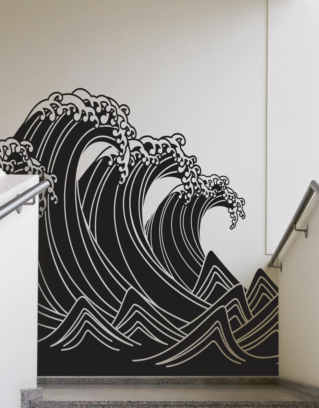 Japanese Typhoon Wave Abstract Wall Decal Sticker. Hokusai Great Wave. #6110