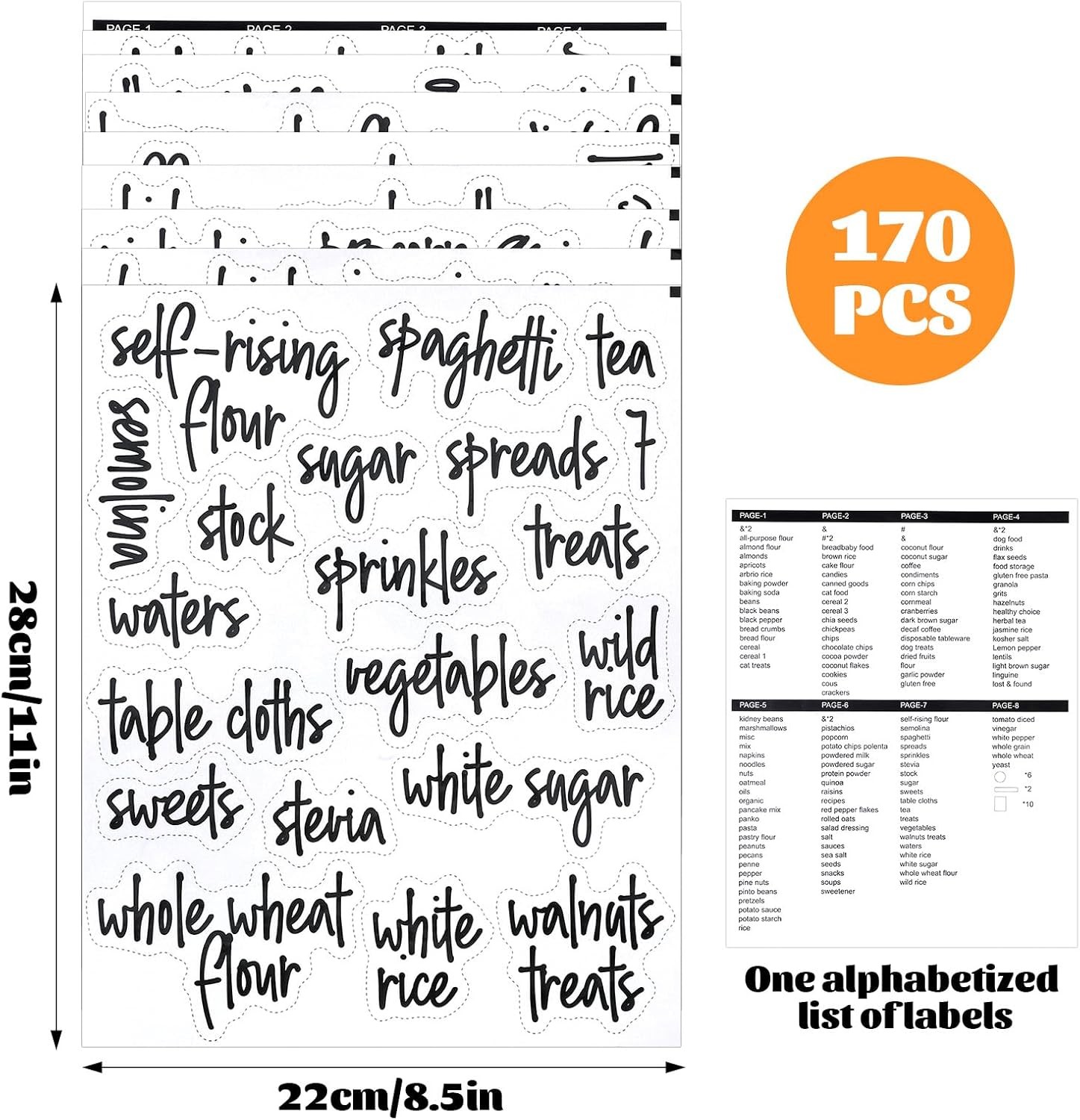 170PCS Pantry Labels Kitchen Storage Waterproof Food Container Stickers for Jars