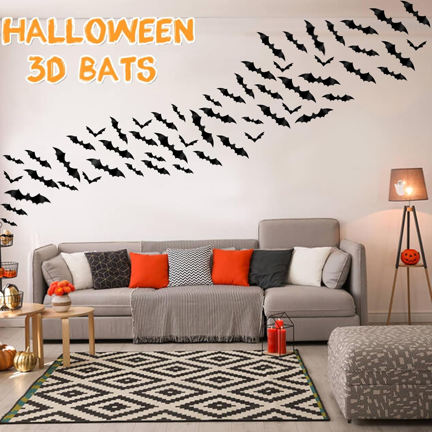 Bats Wall Decor, 120 Pcs 3D Bat Halloween Decoration Stickers for Home Decor 4 S