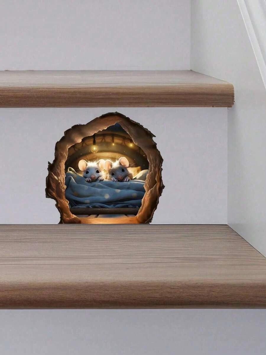 3D Mouse Hole Wall Stickers Funny Rat Wall Decals Kitchen Bedroom 3pcs