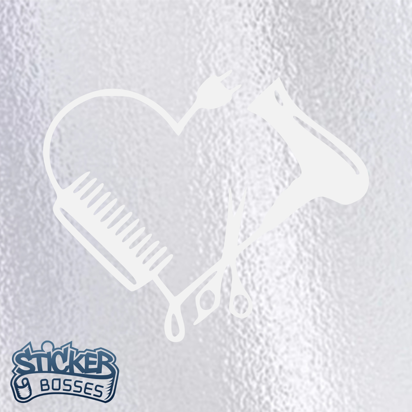 Hair Stylist Heart Scissors Comb Dryer Vinyl Decal Salon Sticker