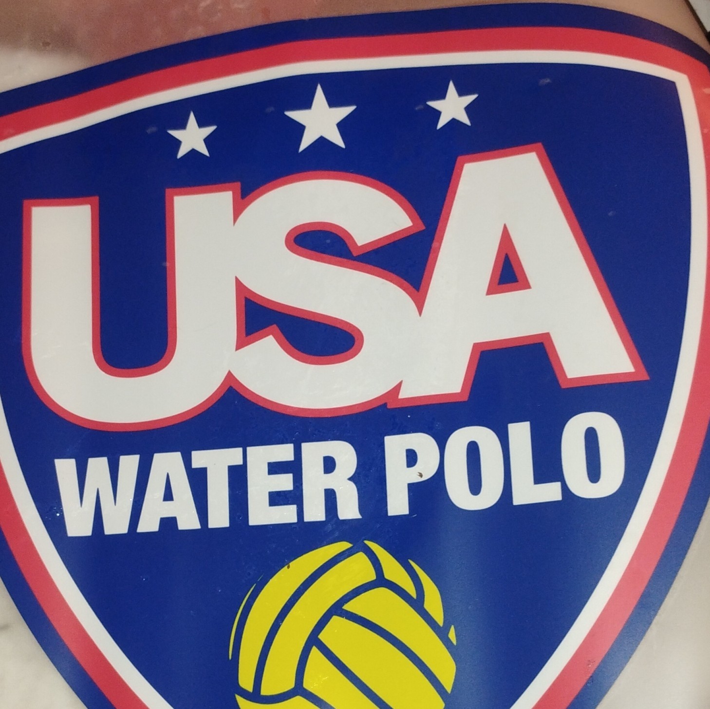 USA Water Polo Shield Logo Decal Sticker Pair (2) Blue Red White Yellow