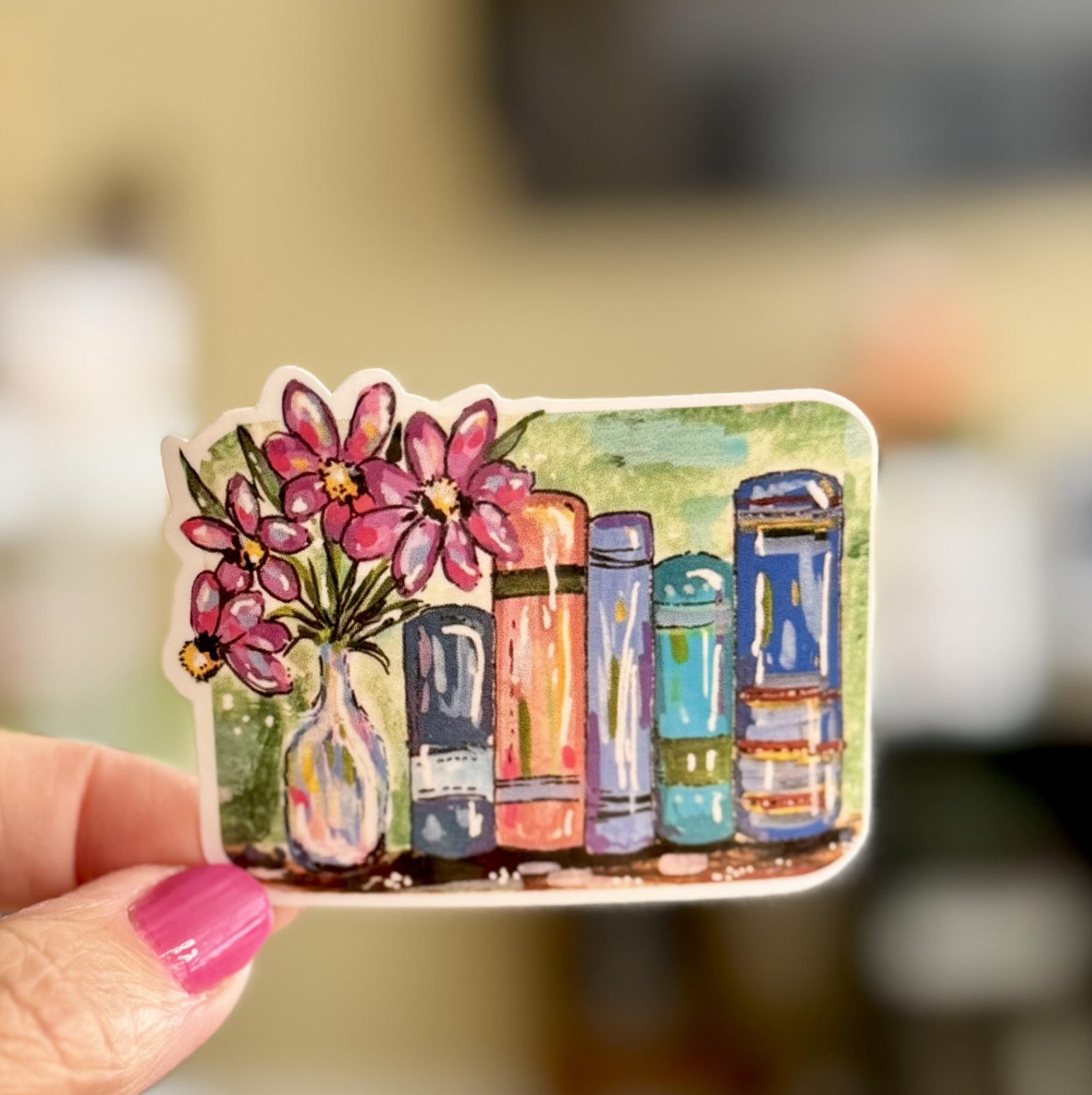 Floral Books Sticker, ACEO Book Love Sticker, Book Painting Decal, Waterproof