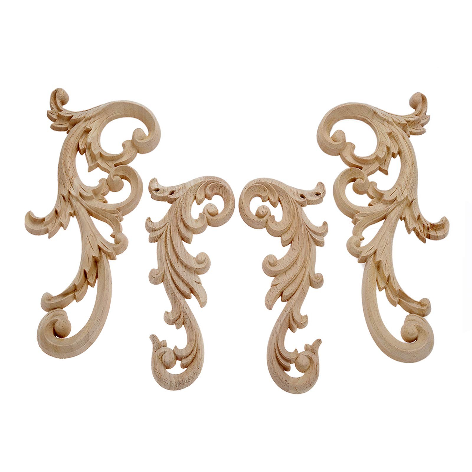 2-Pair Clear Carved Wood Appliques Onlay, 24x12cm/9.45×4.72inch, Door Decorat…