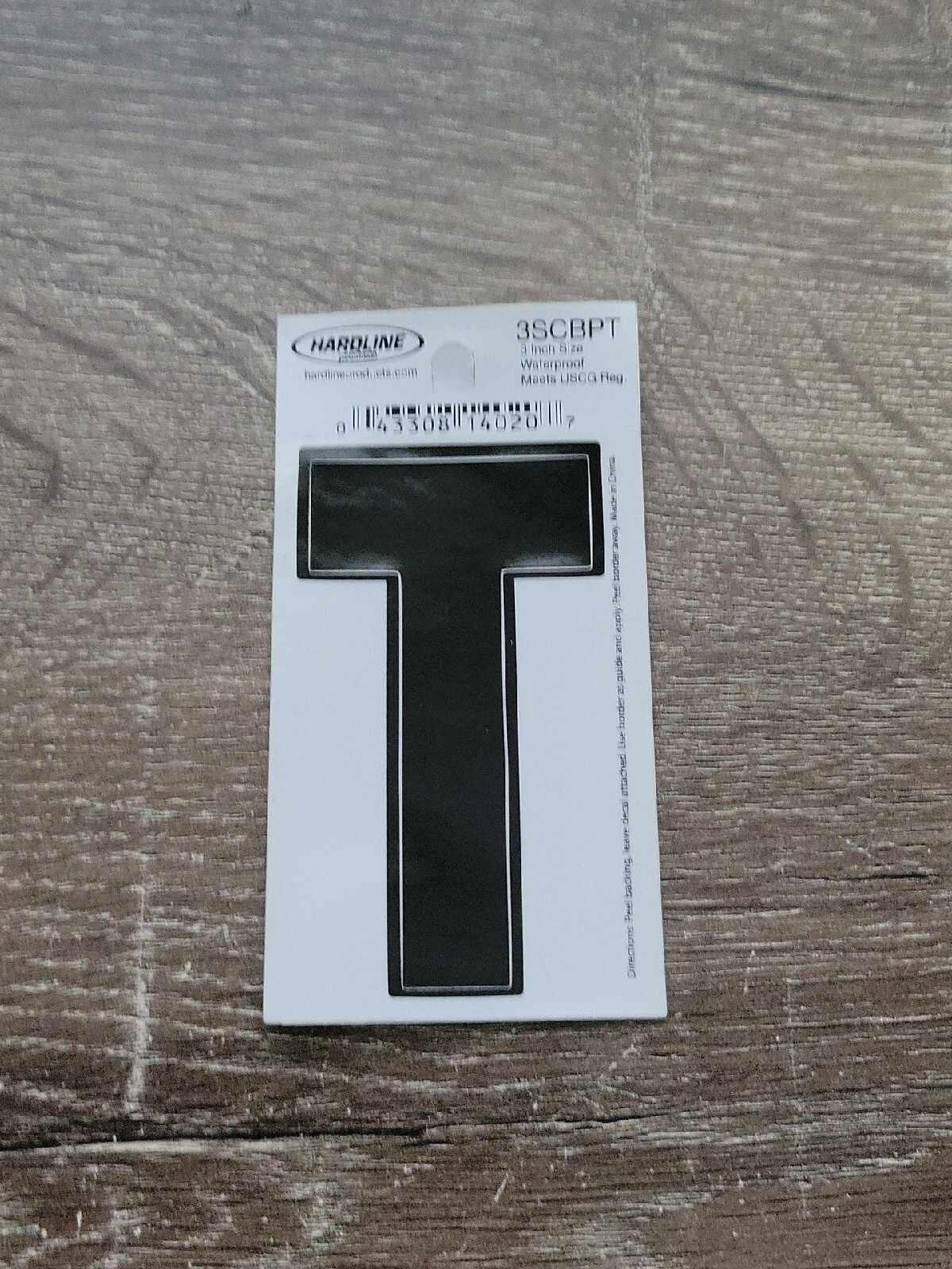 Hardline Self Adhesive Letter T Glossy Black 3" Super Stick, Waterproof. 3SCBPT