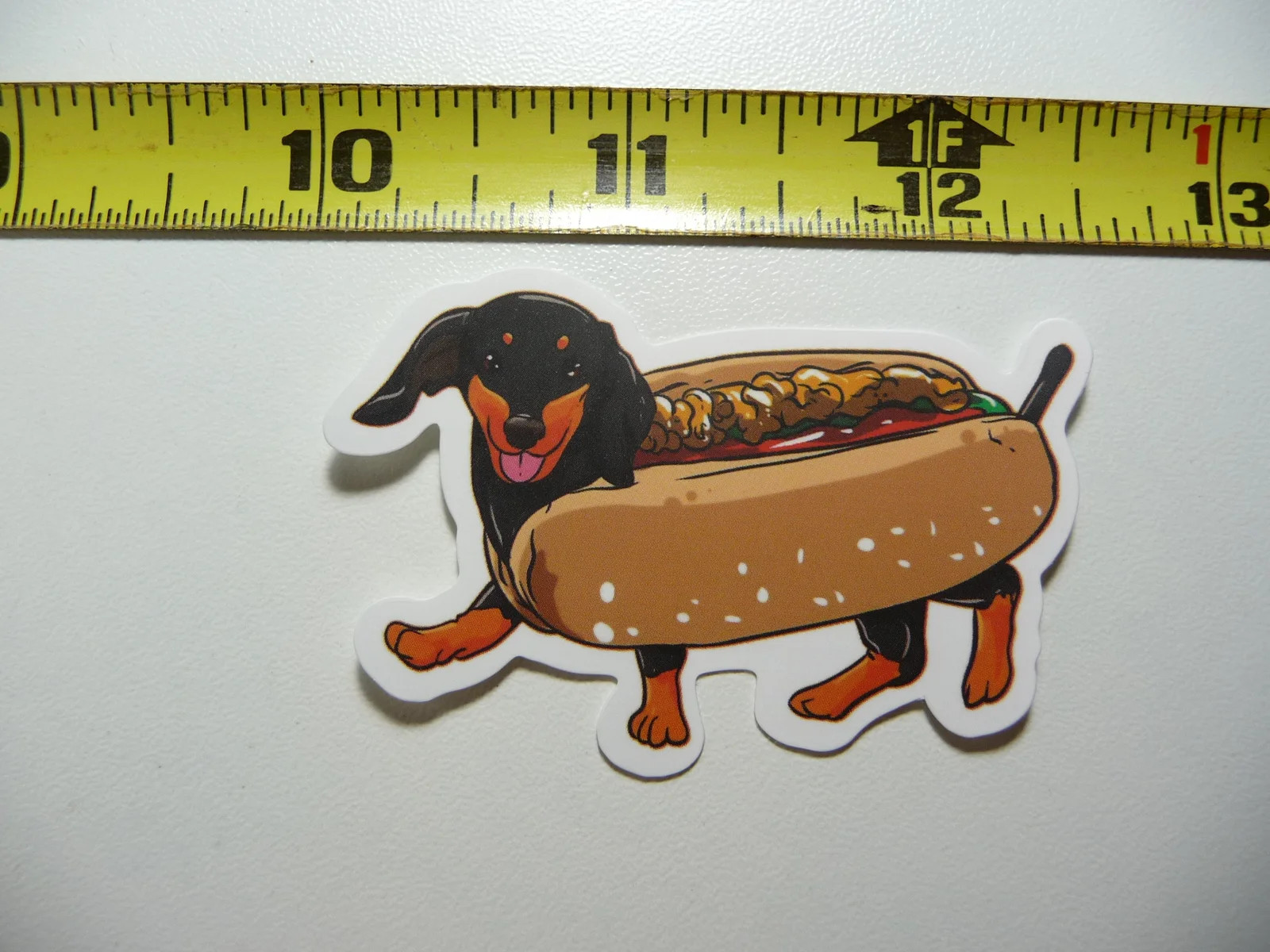 HAPPY DACHSHUND HOTDOG COSTUME SMALL STICKER DECAL DOG PET BEST FRIEND POOCH