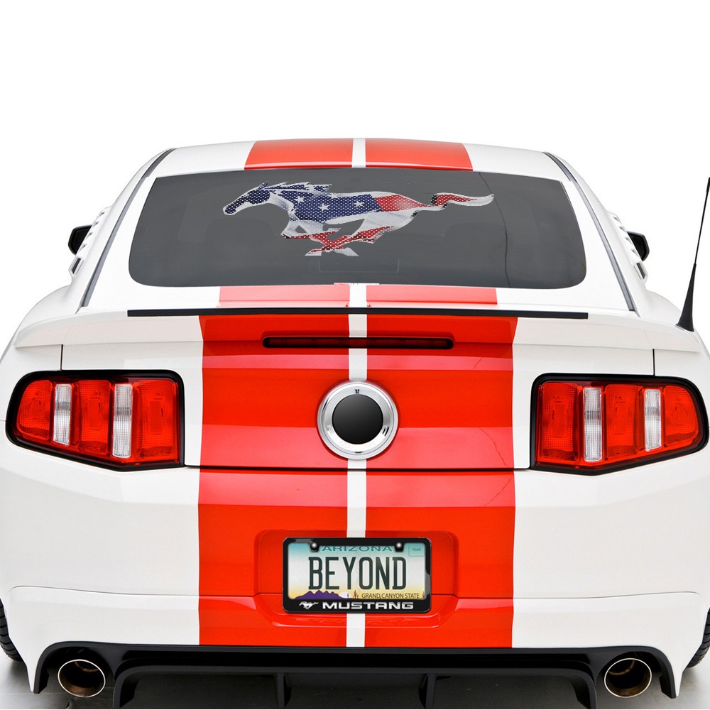 24" Mustang USA Flag 3M Perforated Unobstructed View Window Decorative Decal