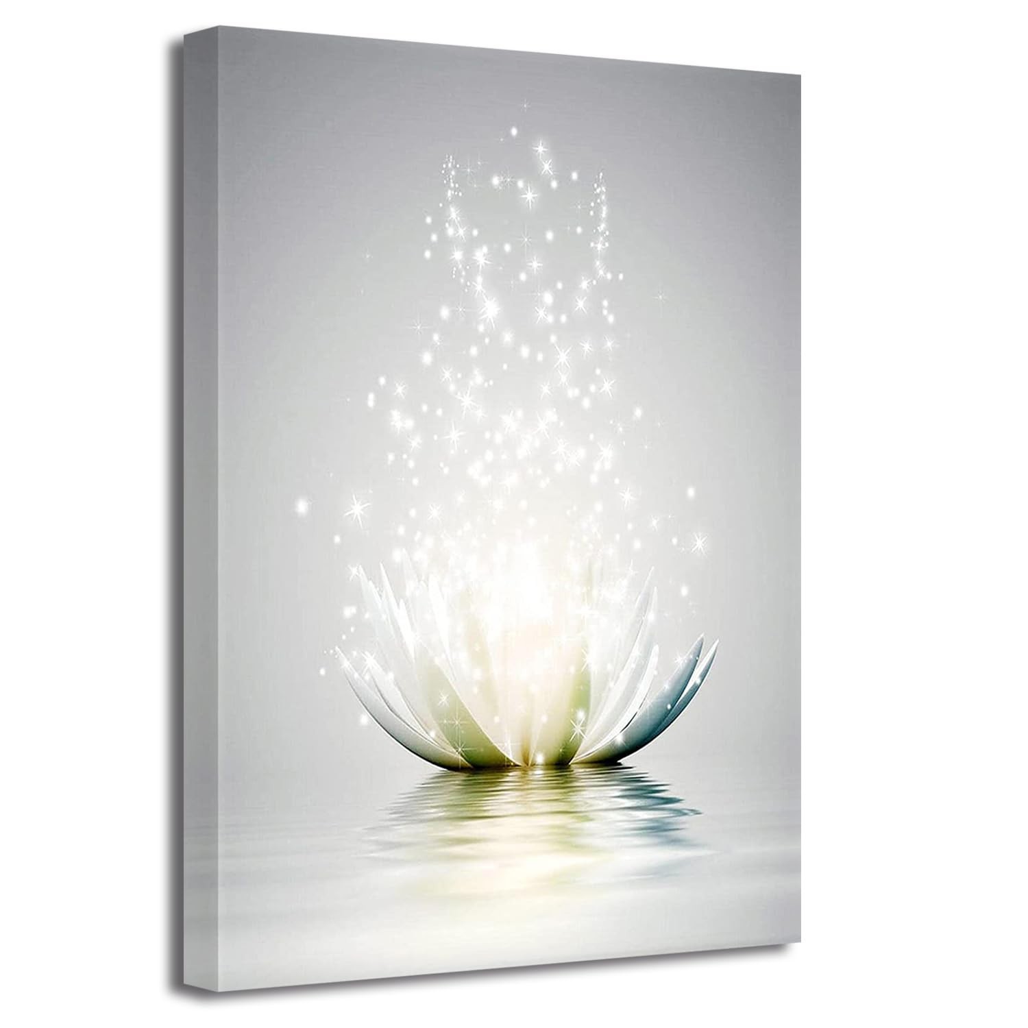 LZIMU Zen Canvas Wall Art White Lotus Flower Bloom in Water Picture Prints Wa…
