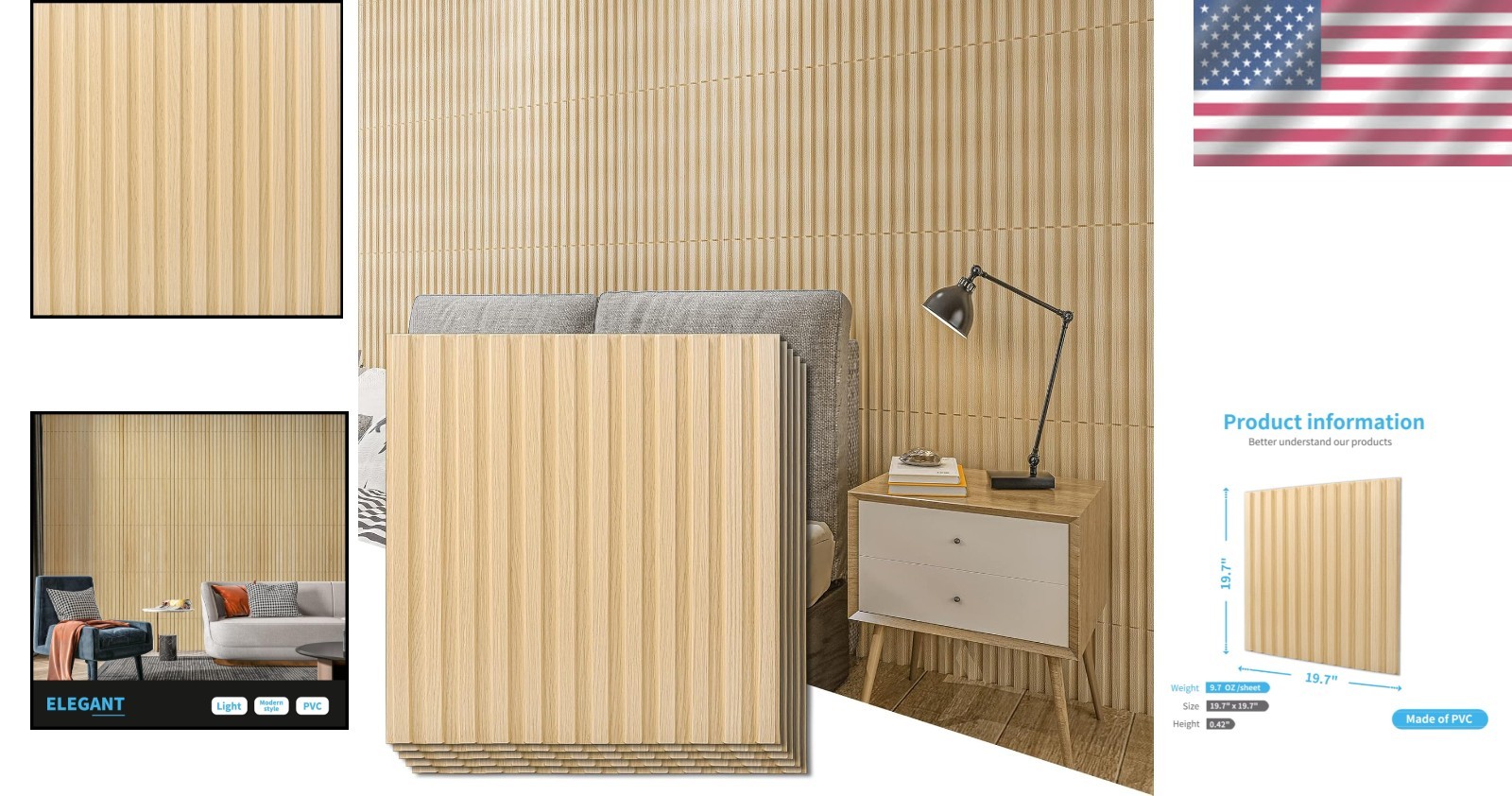 12-Pack 3D Fluted PVC Wall Panels, 19.7×19.7in – Modern Oak Design for Any Room