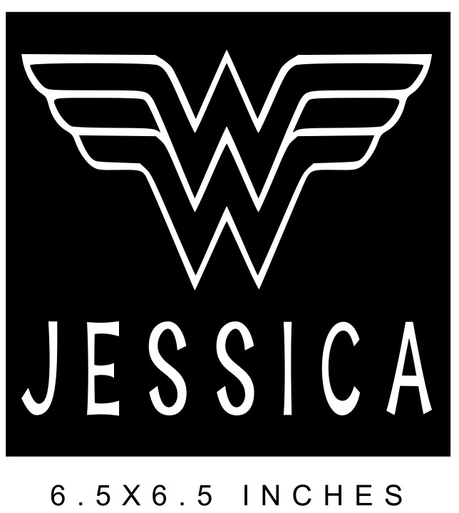 WONDER WOMAN W/ NAME CUSTOM MADE VINYL DIE CUT DECAL FOR 8" GLASS CRAFT BLOCK