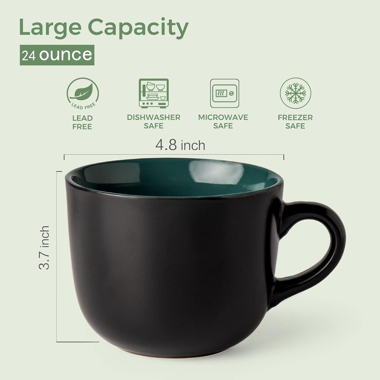 Jumbo Soup Mugs with Handles, 24 Oz Large Coffee Mugs Set of 4, Ceramic Soup bow