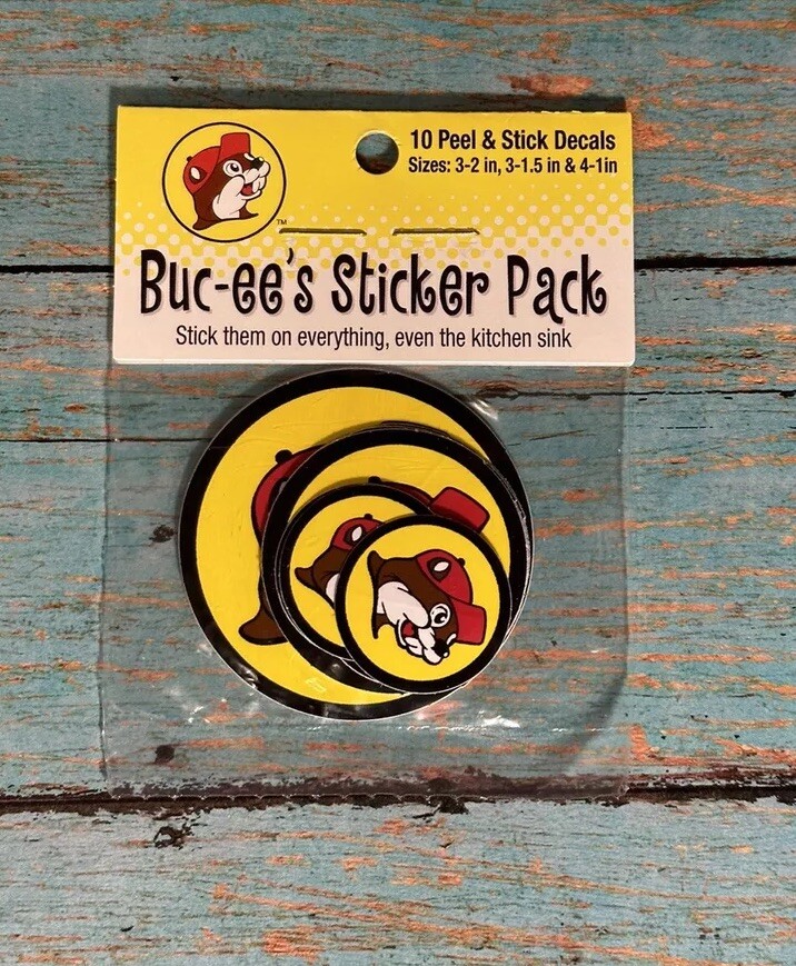 NEW Buc-ee’s Logo Sticker Pack: 10 Peel & Stick Round Decals-Multiple Sizes