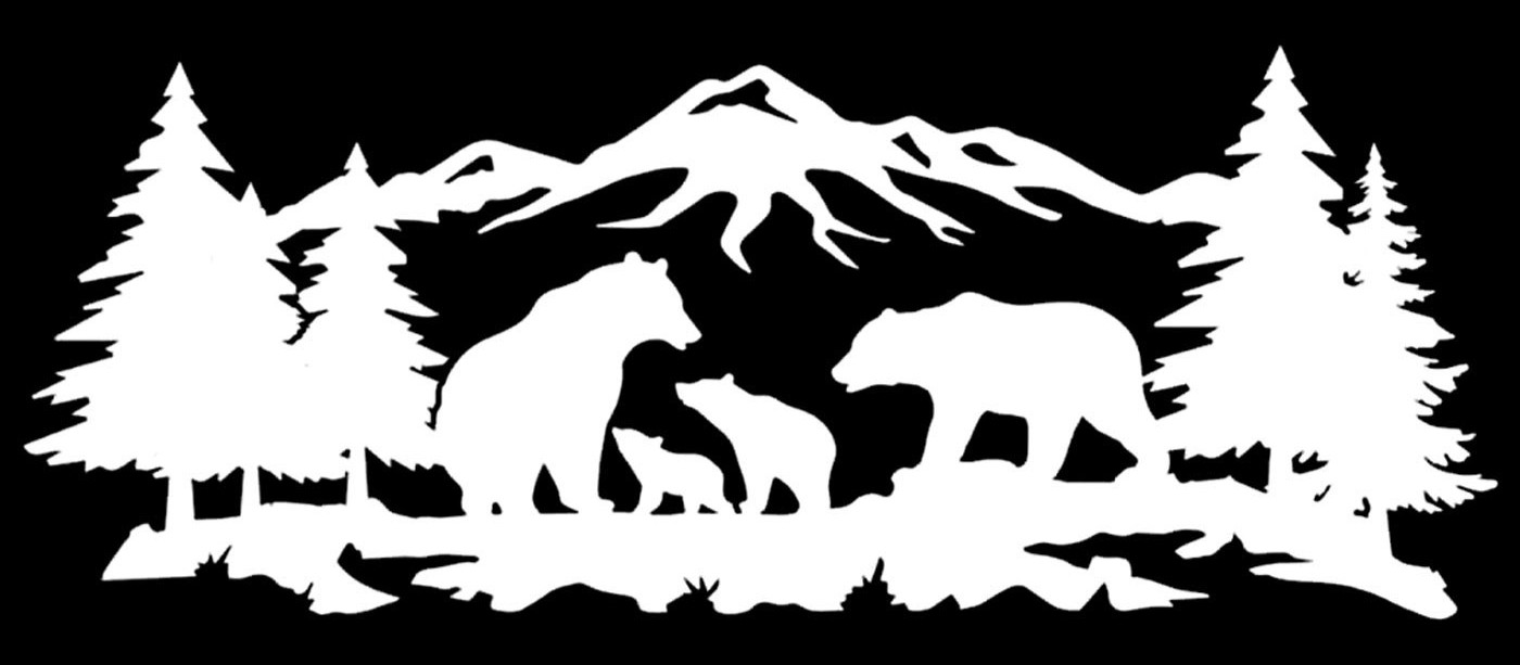 Bear family Scene Two Pack 7" White or Black Vinyl Decals Car Truck Window