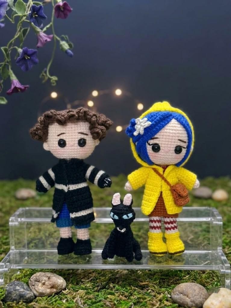 Halloween Crochet Doll with Black Cat Handmade Amigurumi Plush Gift