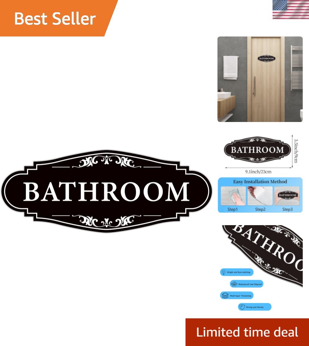 Bathroom Sign Sticker for Business and Home，Self-adhesive Cute Bathroom Decor…
