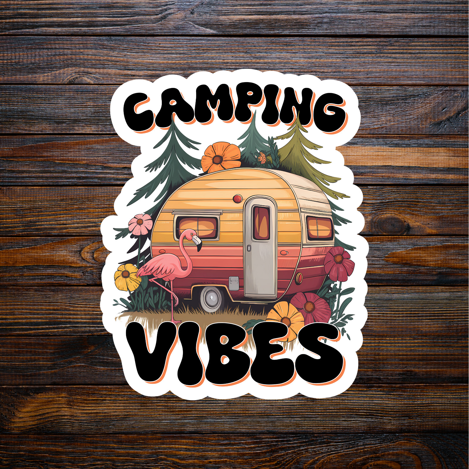 Camping sticker vinyl decal camping vibes glamping queen pink flamingo