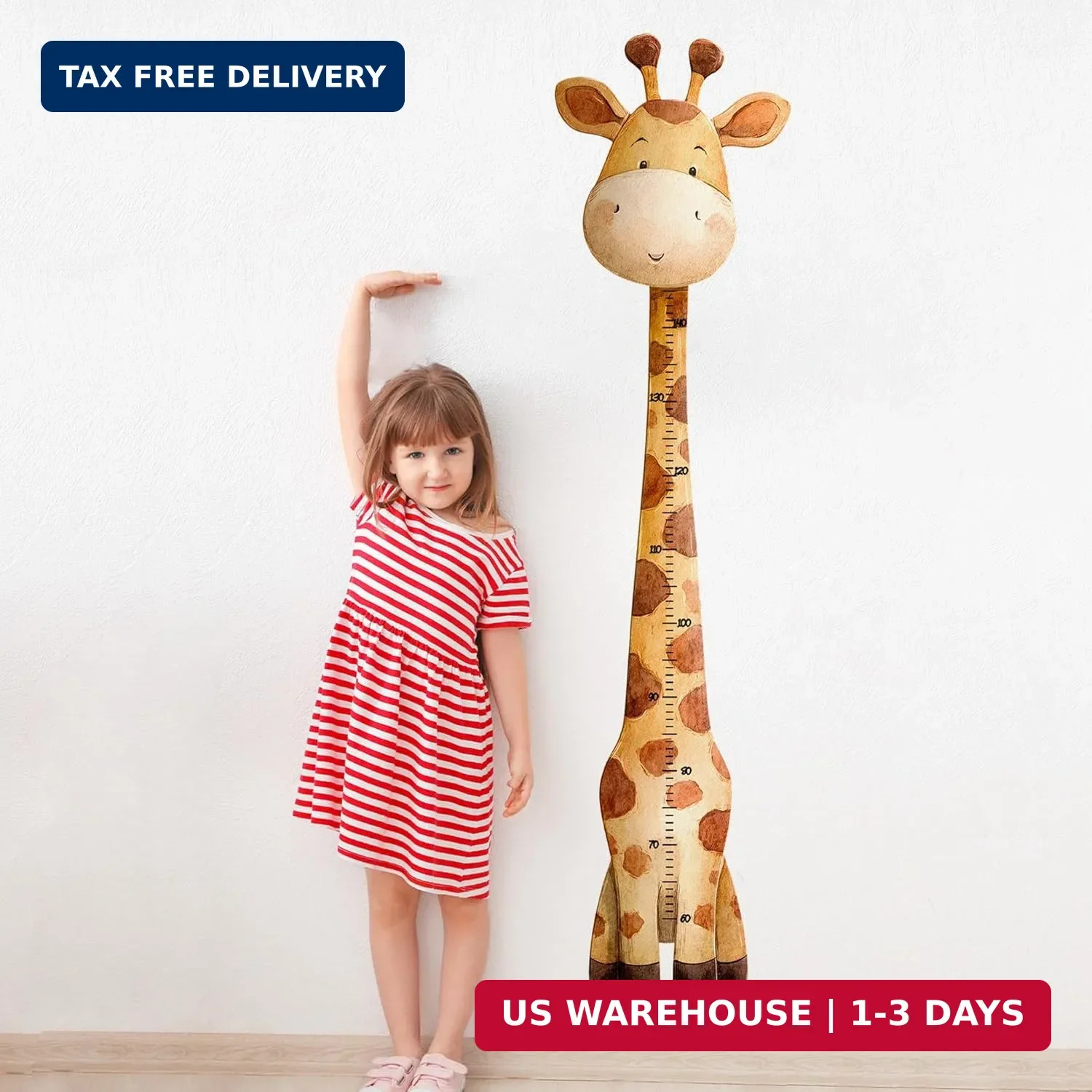 Giraffe Kids Height Wall Decal,Cute Animal Height Stickers, Children's Room Grow