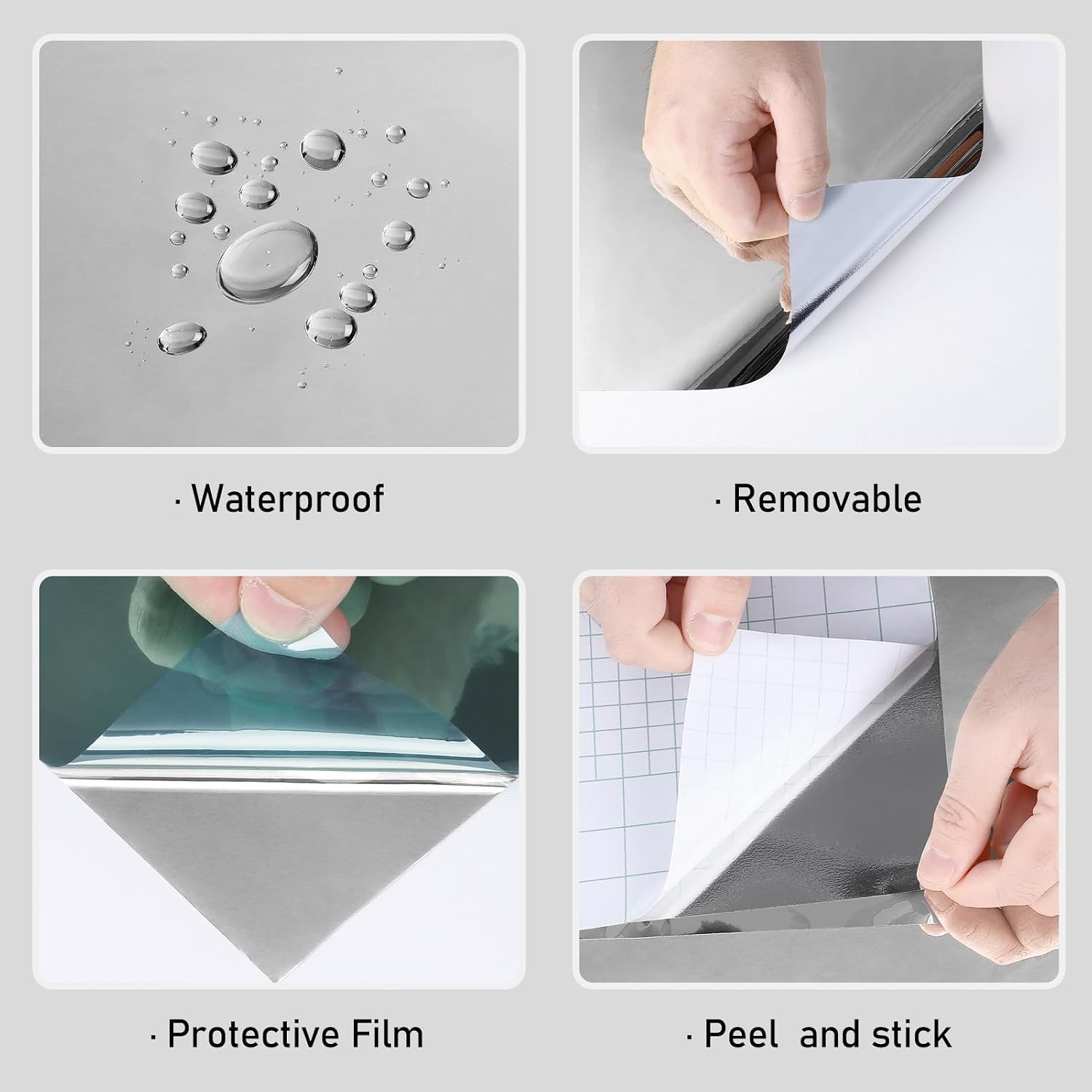 Silver Mirror Sticker Peel and Stick Mirrors Wallpaper Self Adhesive Mirror T…
