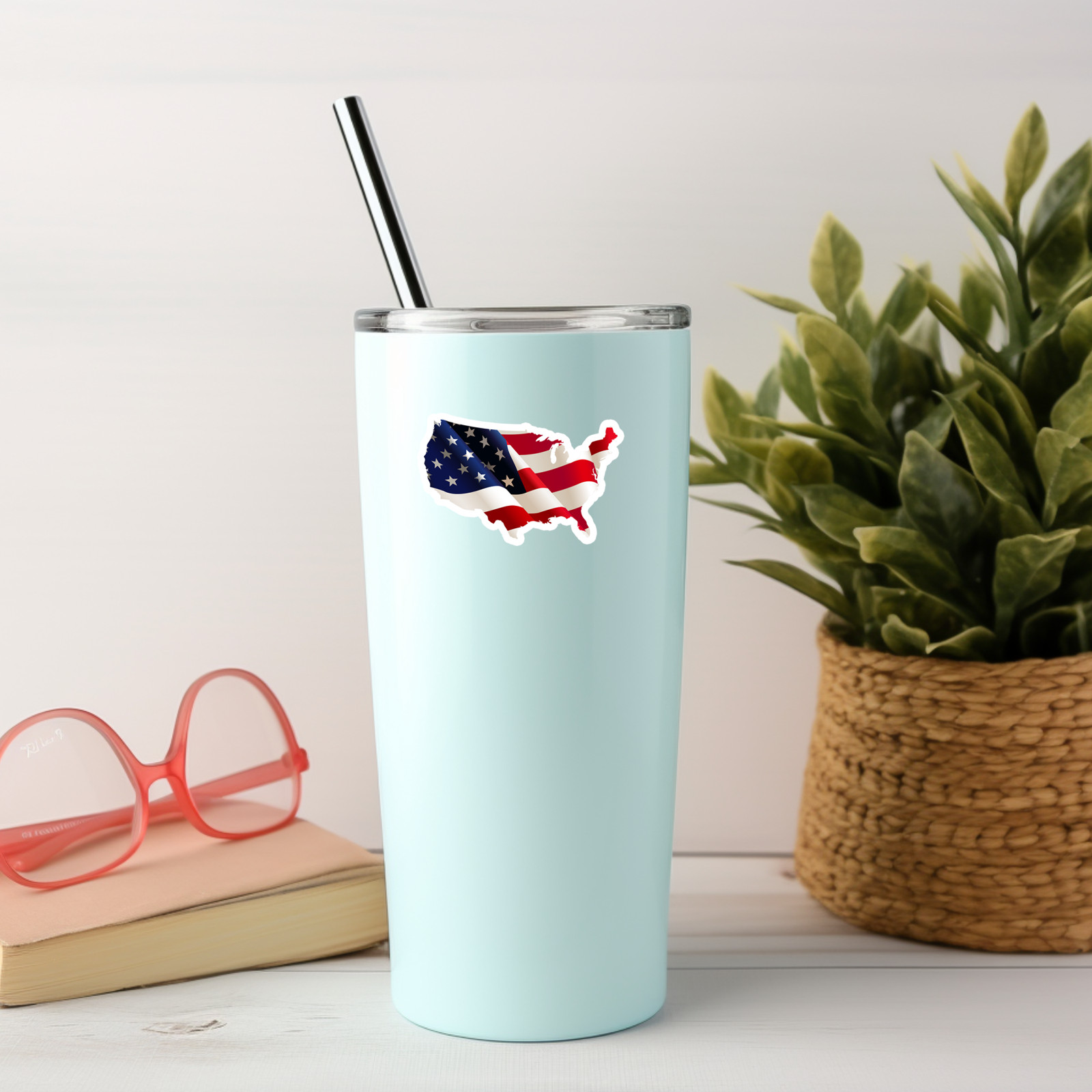 Set of 4 USA Flag Map Stickers | Patriotic American Flag Decals