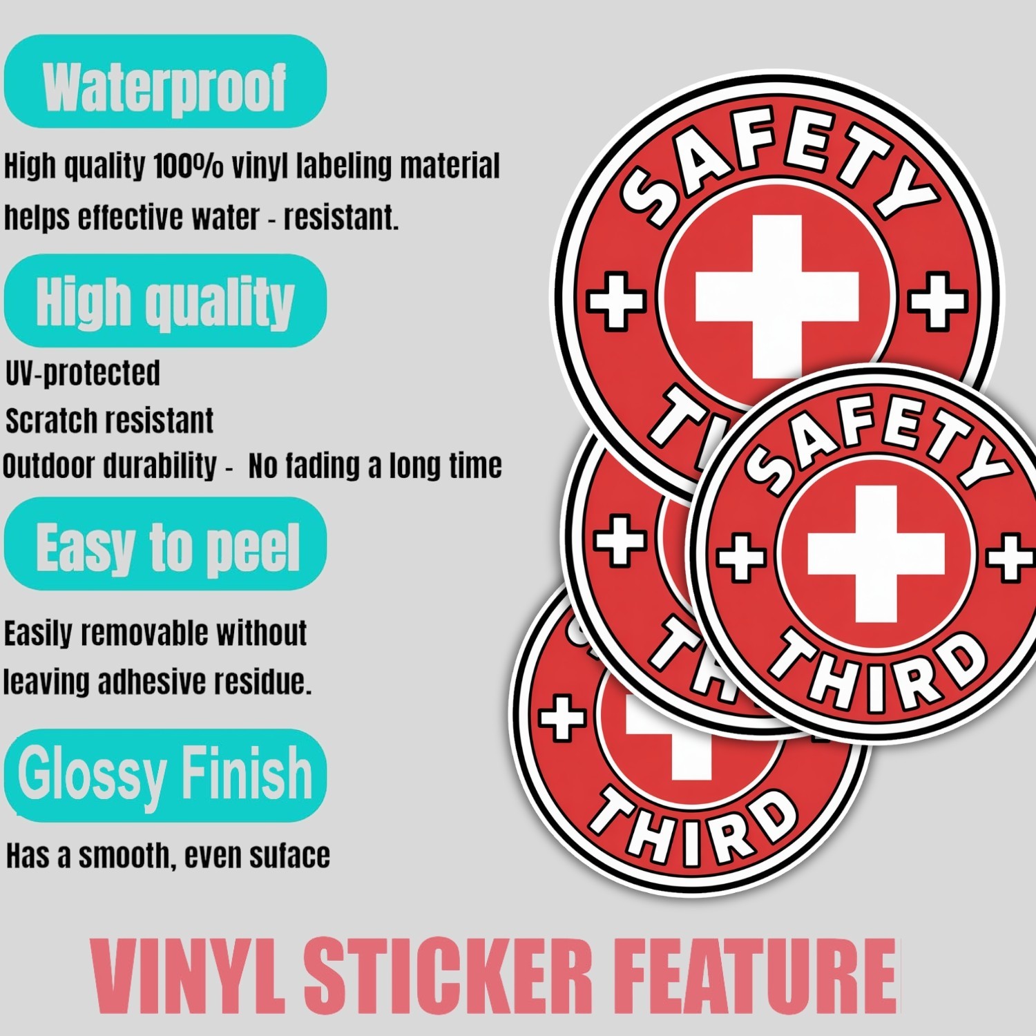 4pcs Funny Safety Third Stickers – Hard Hat Vinyl Decals for Toolbox, Car